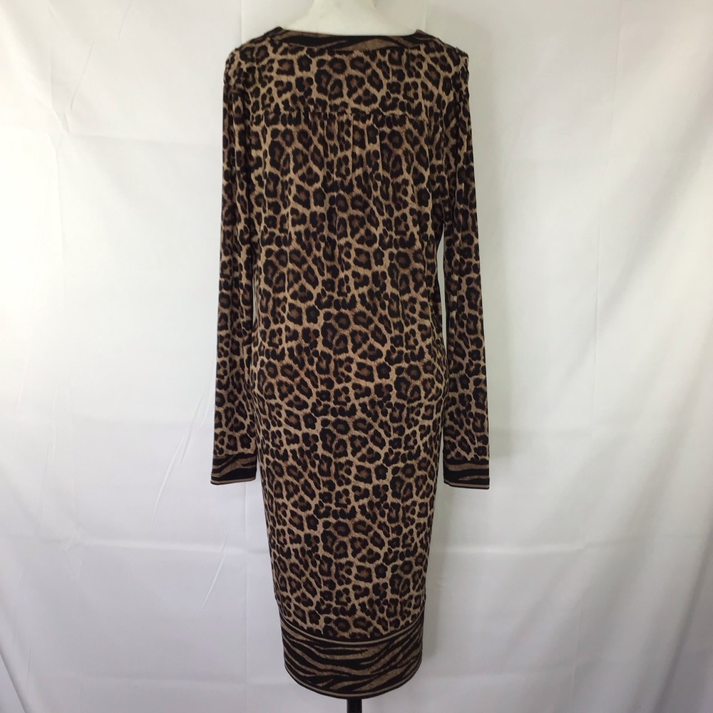 MICHAEL KORS WOMEN LEOPARD/ TIGER SHEATH LONG-SLEEVE DRESS SIZE L GOLD CHAIN - Picture 2 of 8